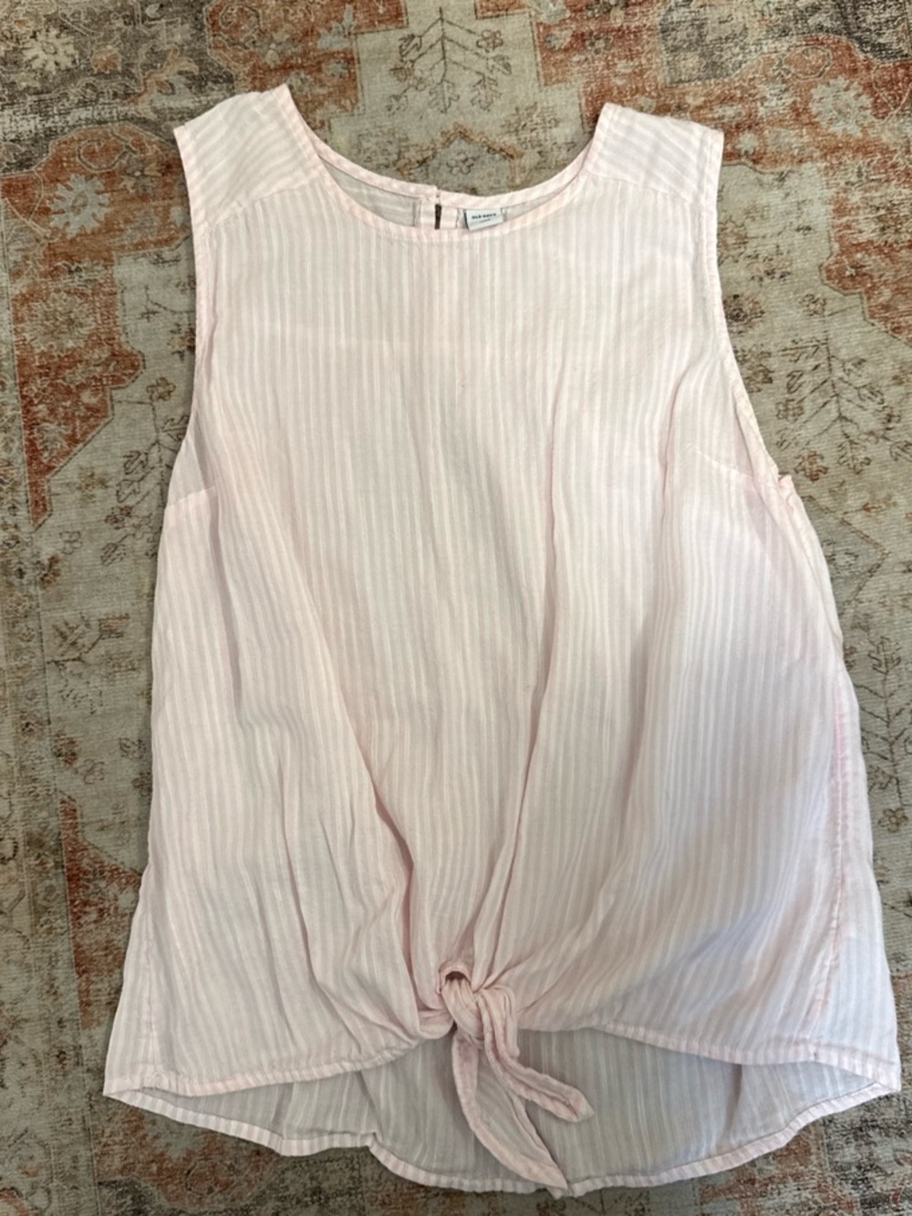 Old Navy Light Pink Sleeveless Tie-Front Blouse